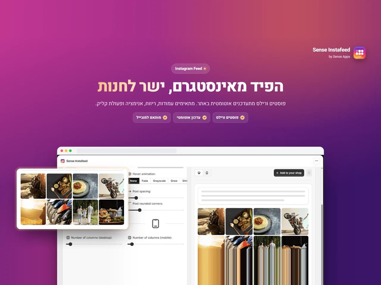Sense Instafeed: מסך הפתיחה
