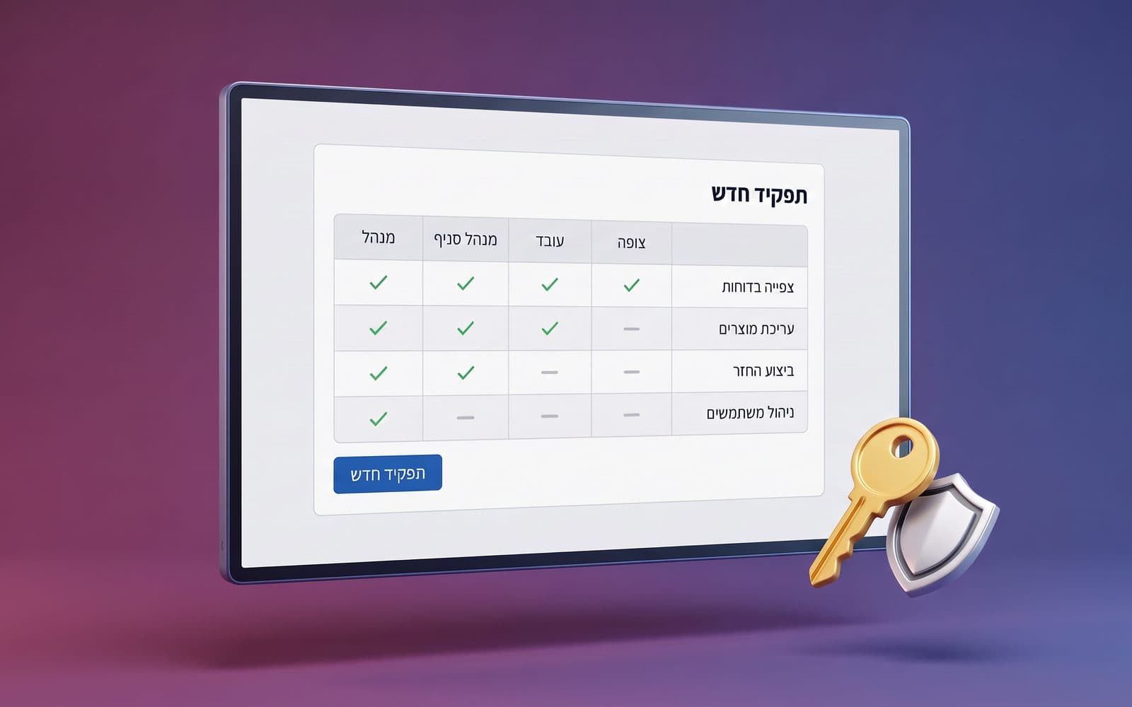 מסך עם בקרות הרשאה: מי רואה מה, ומי רשאי לשנות